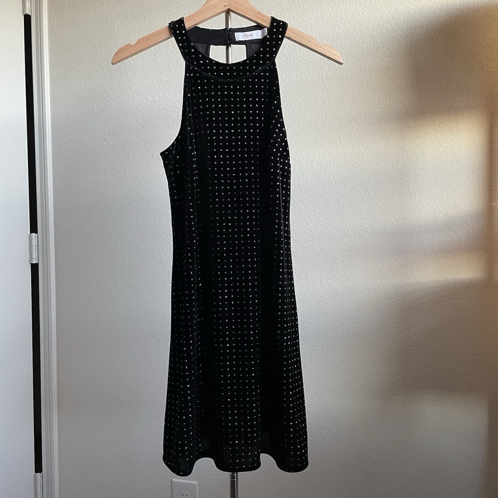 Candie's Women's S Black Velvet Glitter Polka Dot Halter Party Dress Night Out